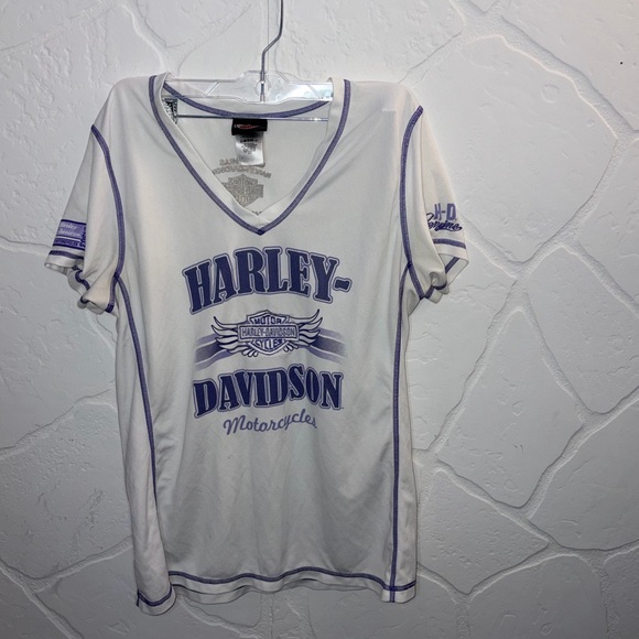 Harley-Davidson Tops - Harley-Davidson White and Purple Short Sleeve Tee